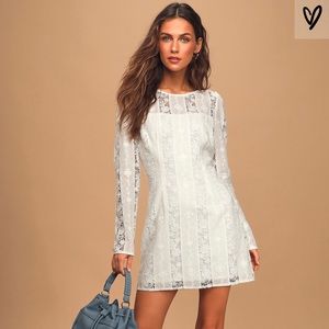 Lulus White Embroidered Lace Long Sleeve Dress